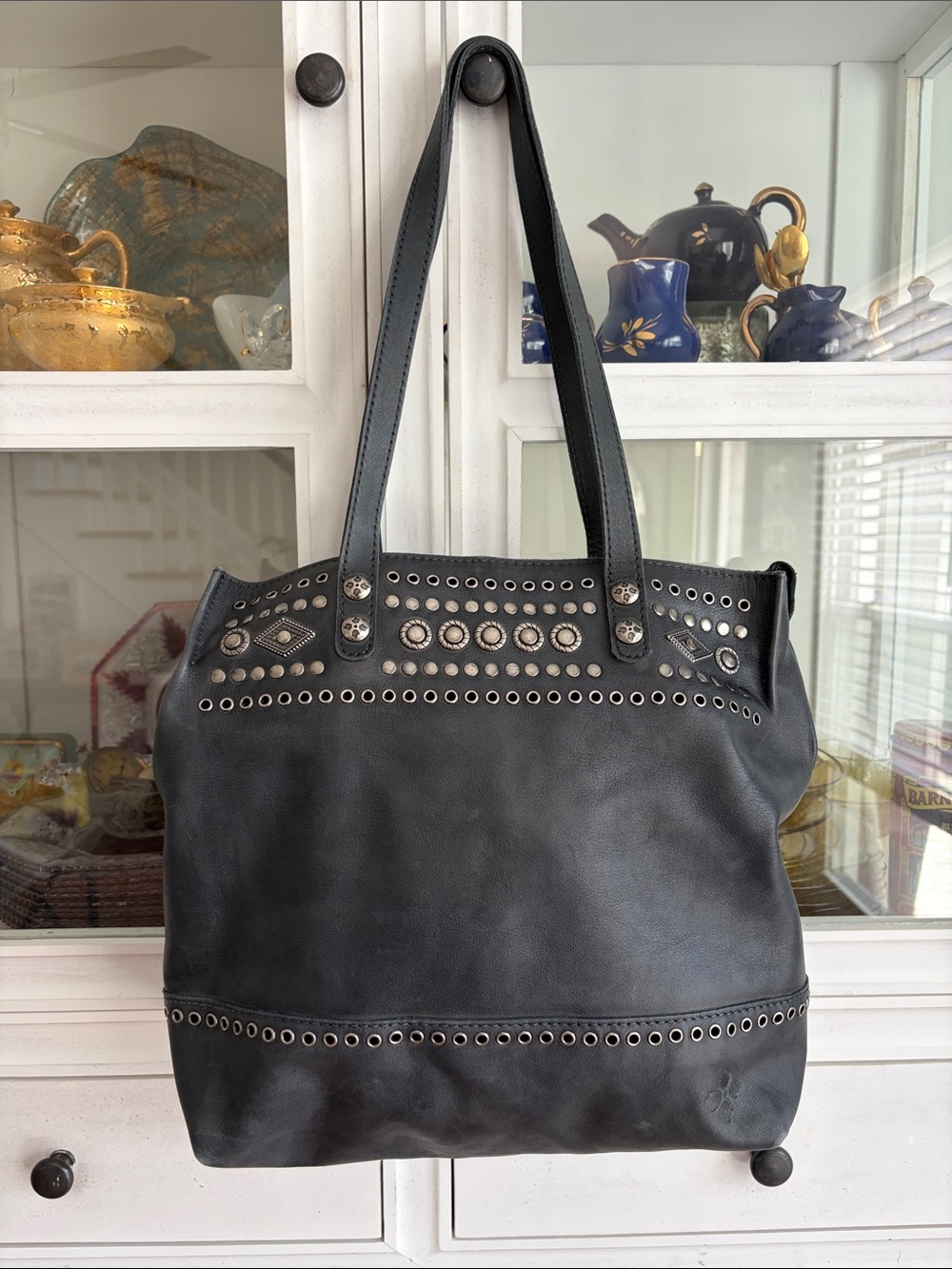 Patricia Nash Black Studded Leather Tote Bag - Women's Shoulder Bag